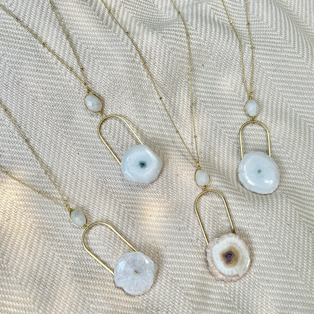 Solar Quartz Eye Necklace Moonstone Pendant Gold Filled Chain Spiritual Jewelry BandsCo Straps