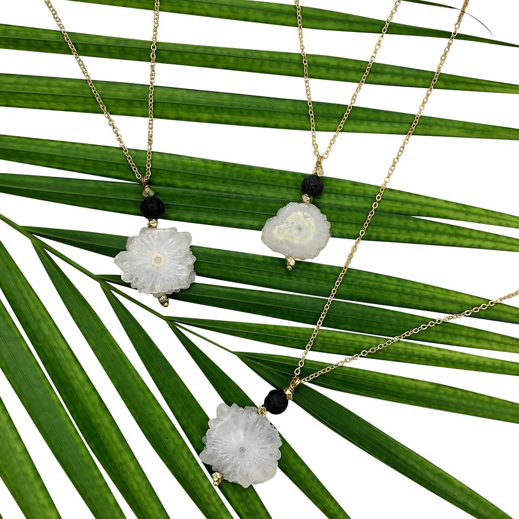 Solar Quartz Lava Necklace Layered Pendant Natural Protection Stone Jewelry BandsCo Straps