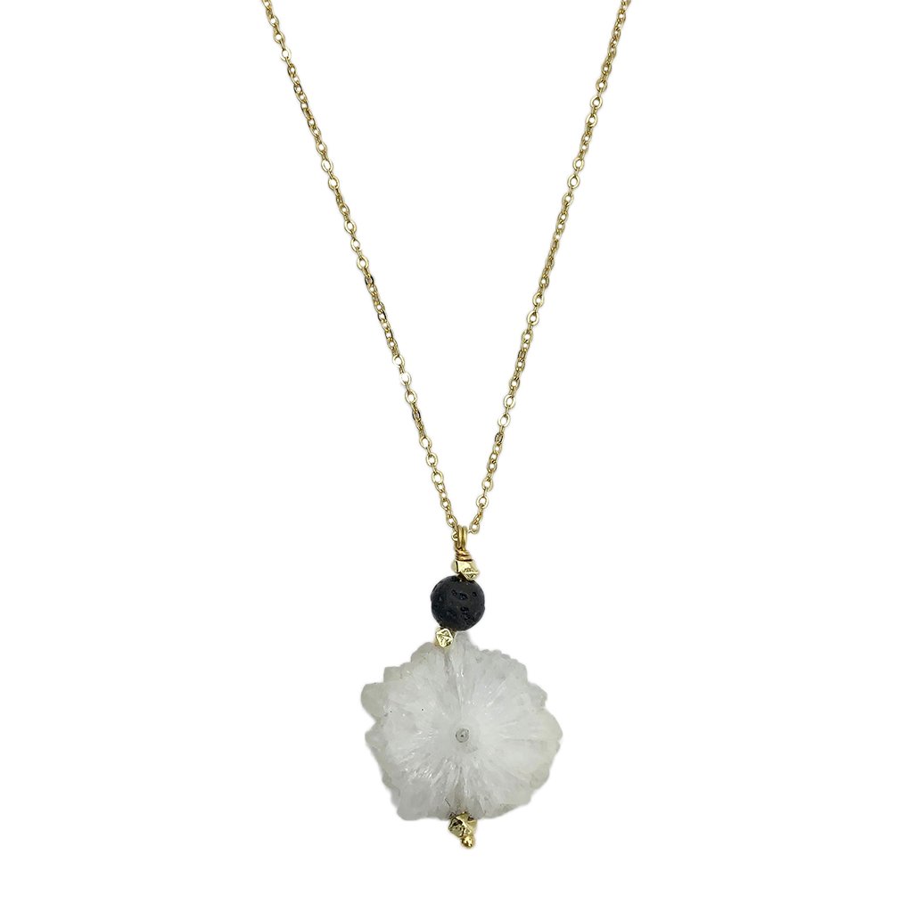 Solar Quartz Lava Necklace Layered Pendant Natural Protection Stone Jewelry BandsCo Straps
