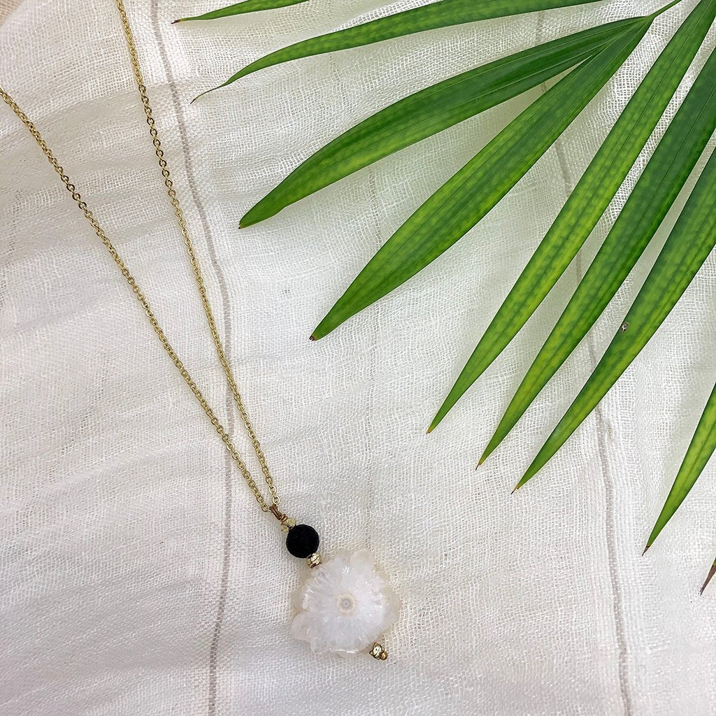 Solar Quartz Lava Necklace Layered Pendant Natural Protection Stone Jewelry BandsCo Straps