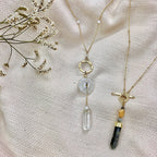 Solar Quartz Y Necklace With Polished Crystal Drop, Protective Energy Pendant BandsCo Straps