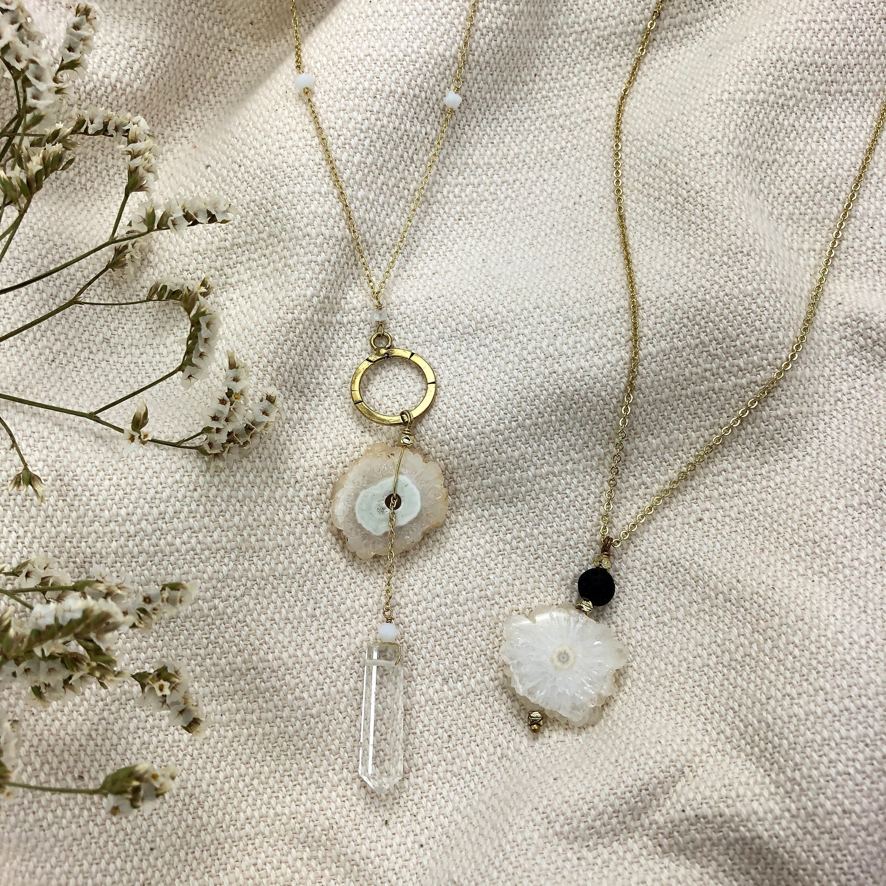 Solar Quartz Y Necklace With Polished Crystal Drop, Protective Energy Pendant BandsCo Straps