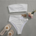 Solid Bikini High Waist Swimwear Female Chain Swimsuit Women 2 Pieces Set Sports Bathing Suit Women's Bikini Set Two Piece Smocked Swimsuits Ruffle Off Shoulder Bathing Suit With High Waist Bottoms Stevvex