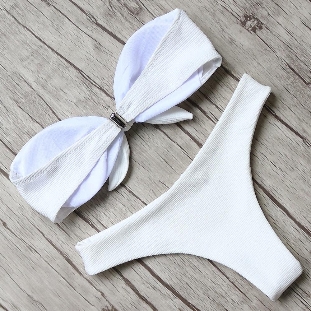 Solid Bikini Set Swimsuit Women Bikini Swimwear Female Halter Top Bathing Suit Swimming Wear Bikini High Cut Swimsuit High Waist Plus Size Summer Swimwear Stevvex
