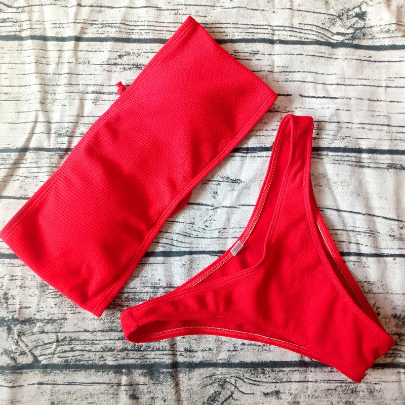 Solid Bikini Swimsuit Women Bikini Set  Off Shoulder Swimwear Two Piece Strap Bikini Sets for Women High Waist Teens Bathing Suits Off Shoulder Swimsuit Beachwear Stevvex