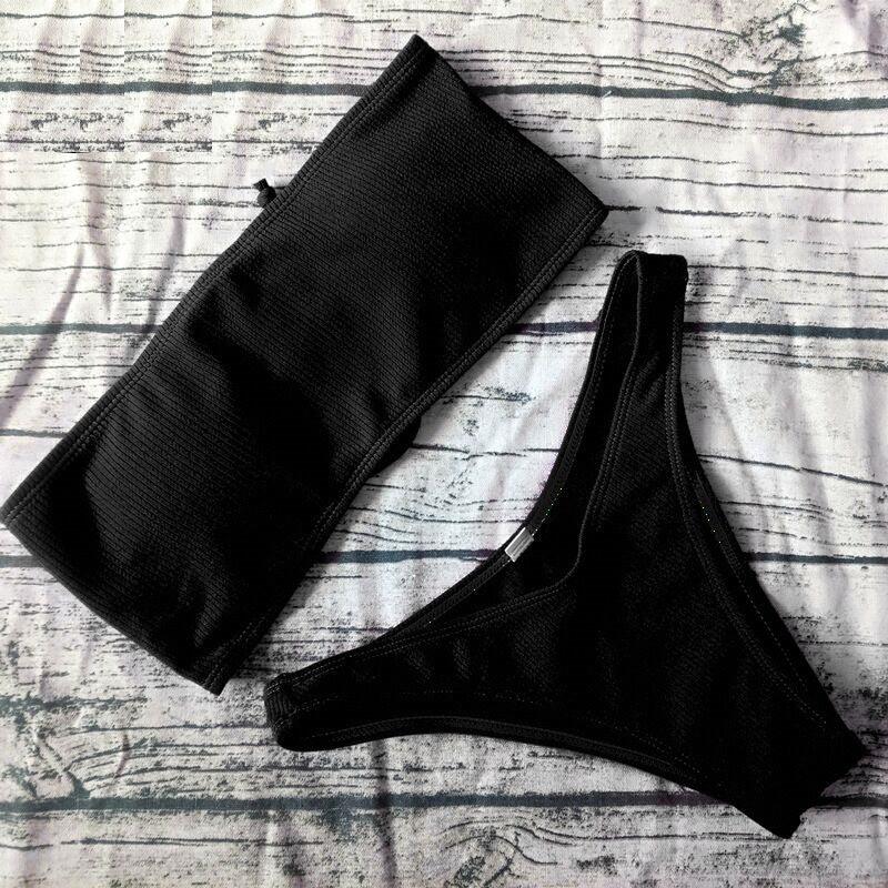 Solid Bikini Swimsuit Women Bikini Set  Off Shoulder Swimwear Two Piece Strap Bikini Sets for Women High Waist Teens Bathing Suits Off Shoulder Swimsuit Beachwear Stevvex