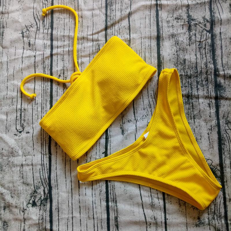Solid Bikini Swimsuit Women Bikini Set  Off Shoulder Swimwear Two Piece Strap Bikini Sets for Women High Waist Teens Bathing Suits Off Shoulder Swimsuit Beachwear Stevvex