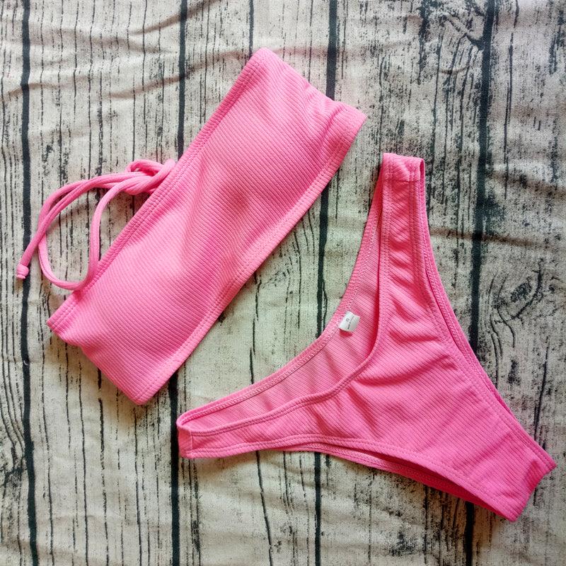 Solid Bikini Swimsuit Women Bikini Set  Off Shoulder Swimwear Two Piece Strap Bikini Sets for Women High Waist Teens Bathing Suits Off Shoulder Swimsuit Beachwear Stevvex