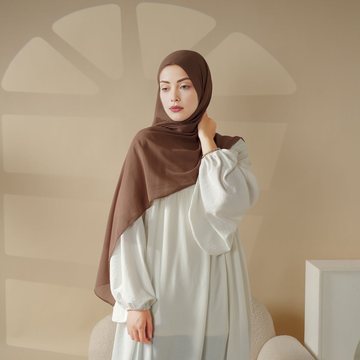 Solid Color Chiffon Hijab  With Neck Base Hat 2pcs Set (MH036) - SJB-DIAMOND ELITES