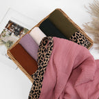 Solid Color Leopard-Print Embellished Crinkle Scarf Hijab (MH181)