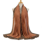 Solid Color Leopard-Print Embellished Crinkle Scarf Hijab (MH181)