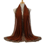 Solid Color Leopard-Print Embellished Crinkle Scarf Hijab (MH181)