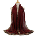 Solid Color Leopard-Print Embellished Crinkle Scarf Hijab (MH181)