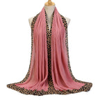 Solid Color Leopard-Print Embellished Crinkle Scarf Hijab (MH181)