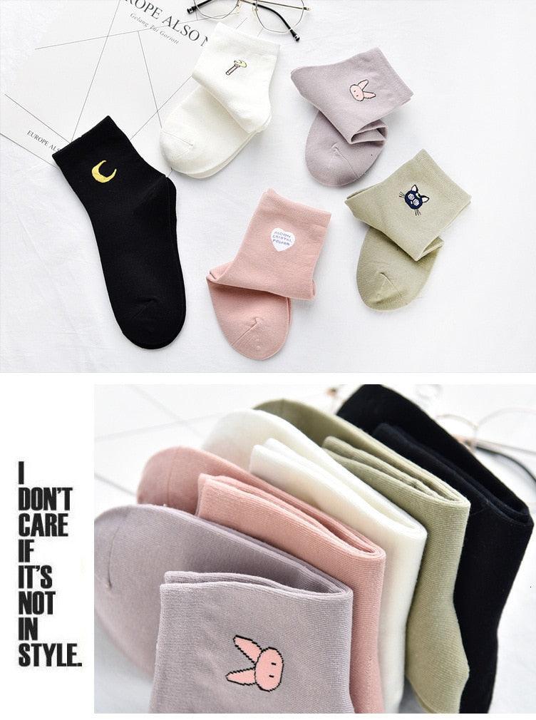 Solid Lovely Patterned Harajuku Socks Cotton Casual Cute Animal New Year Gift Socks For Female Sweat Absorption Breathable Socks For Men And Women Stevvex