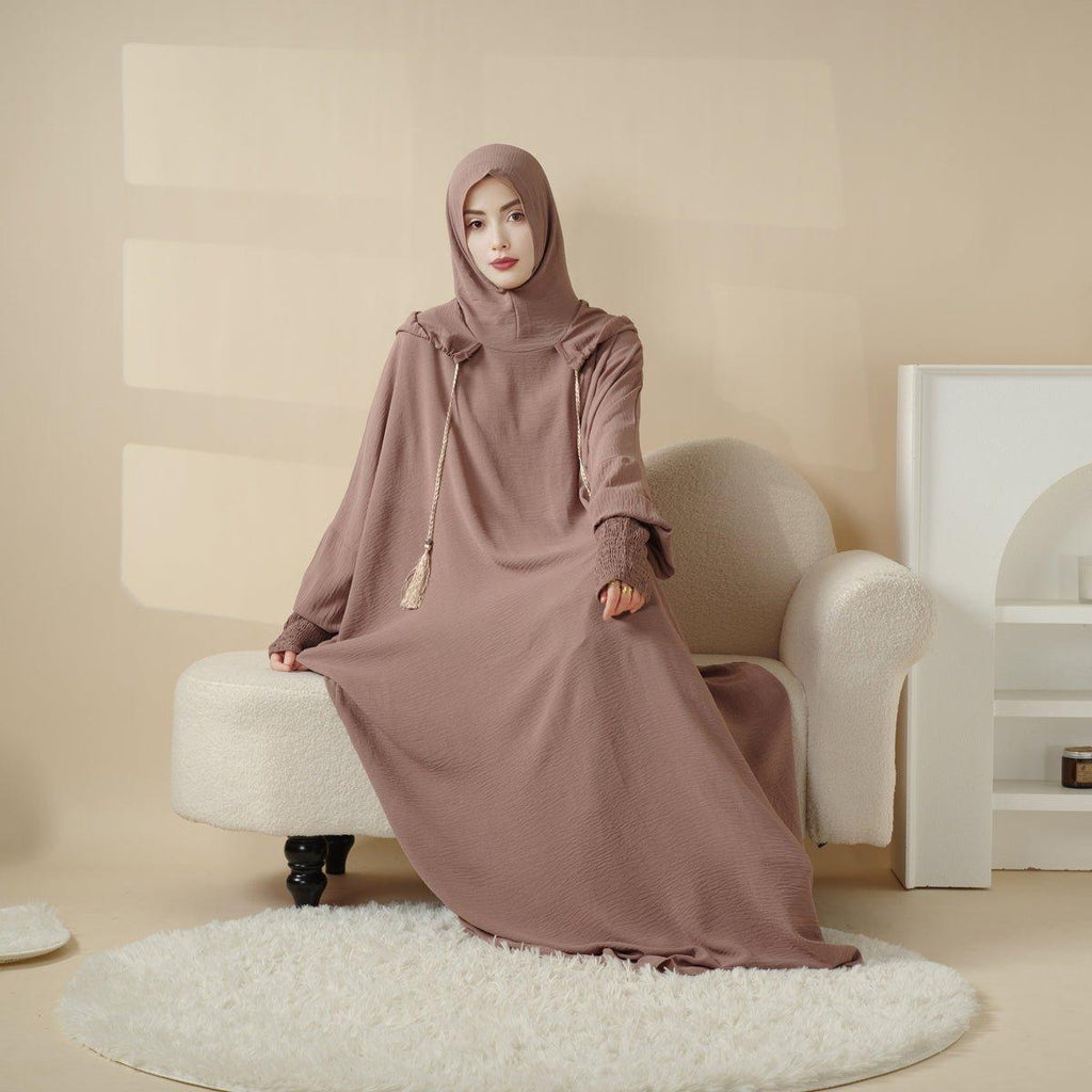 Solid Stylish Jilbab With A Hood | Crepe Jilbab With Attached Hood (MJ015) - SJB-DIAMOND ELITES