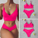 Solid Swimsuit Women Bikini Push Up Women's Crisscross Halter Bandage Bikini Strappy Bottom Swimsuits Swimwear Bikini Set Bathing Suit Two Piece Swim Suit Female