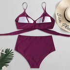 Solid Swimwear Women Top Swimsuit Bikini Solid Push Up High Cut Lace Up Halter Bikini Set Women High Waist Bikini Twist Front Swimsuits Lace Up Bikini Tops 2 Piece Bathing Suits Summer Swimsuit
