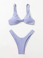 Solid Tie  Bikini Padded Bra High Leg Bandage Push Up Bikini Set Brazilian Swimsuit Women Swimwear Rib Bikini Set High Cut Spaghetti Strap Two Piece Swimsuit Bathing Suit