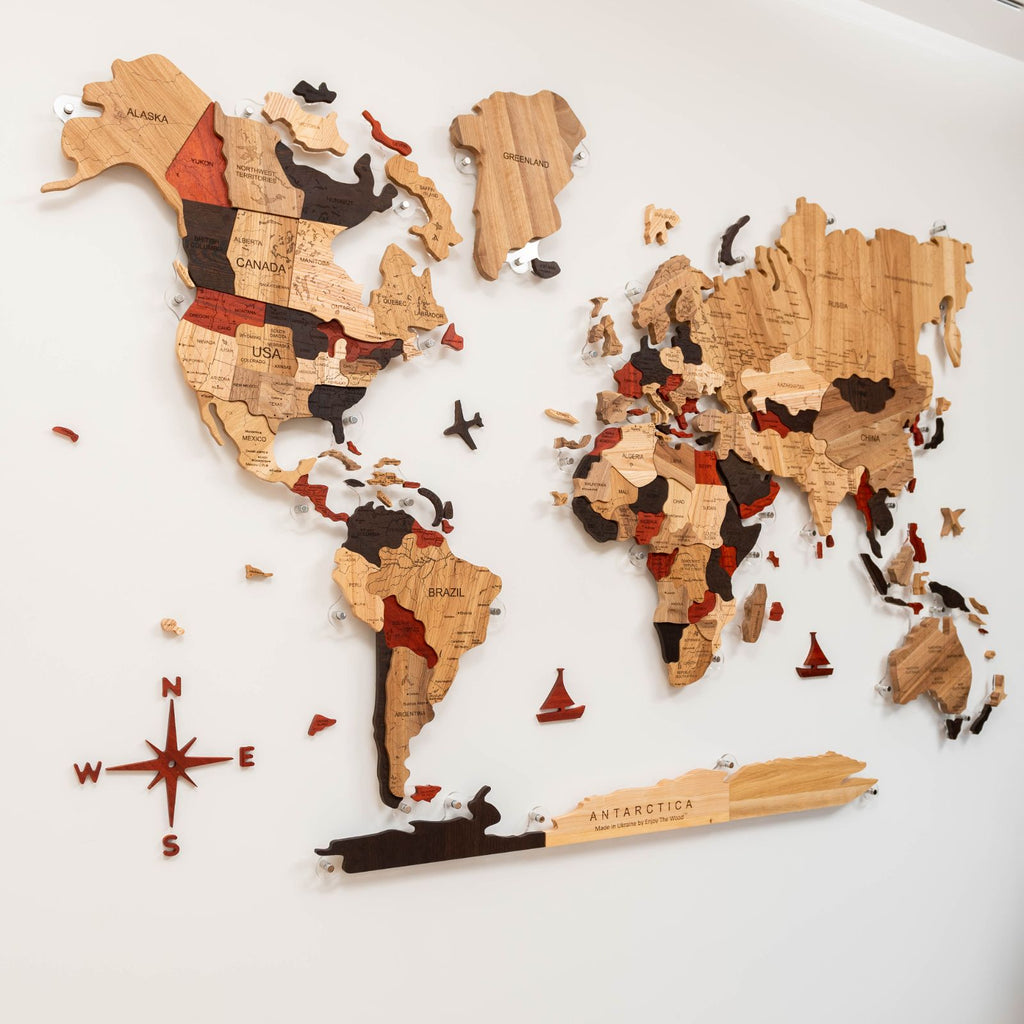 3D Solid Wooden World Map Enjoy The Wood