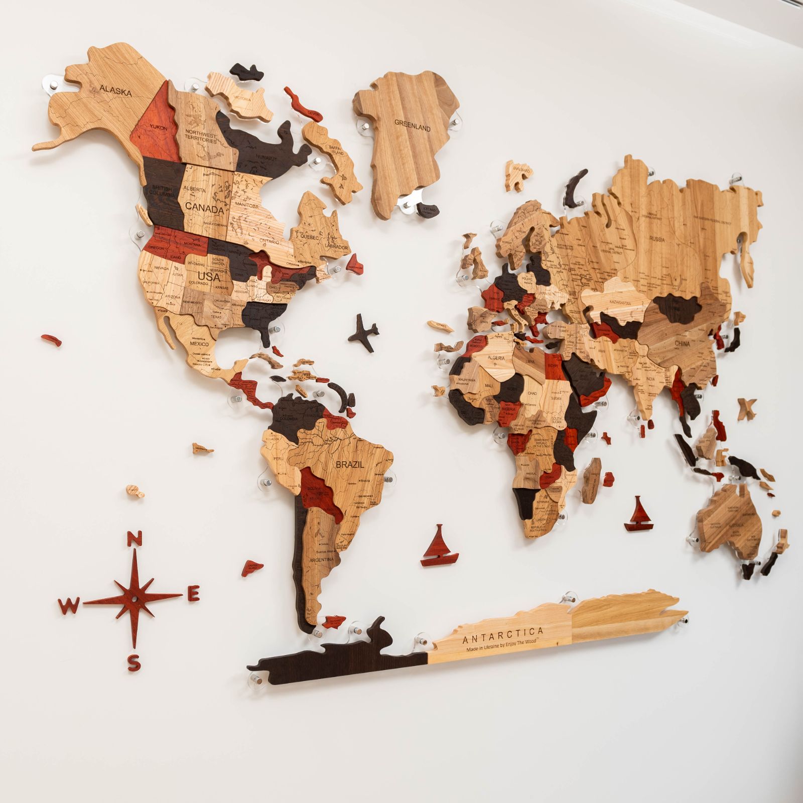 3D Solid Wooden World Map Enjoy The Wood
