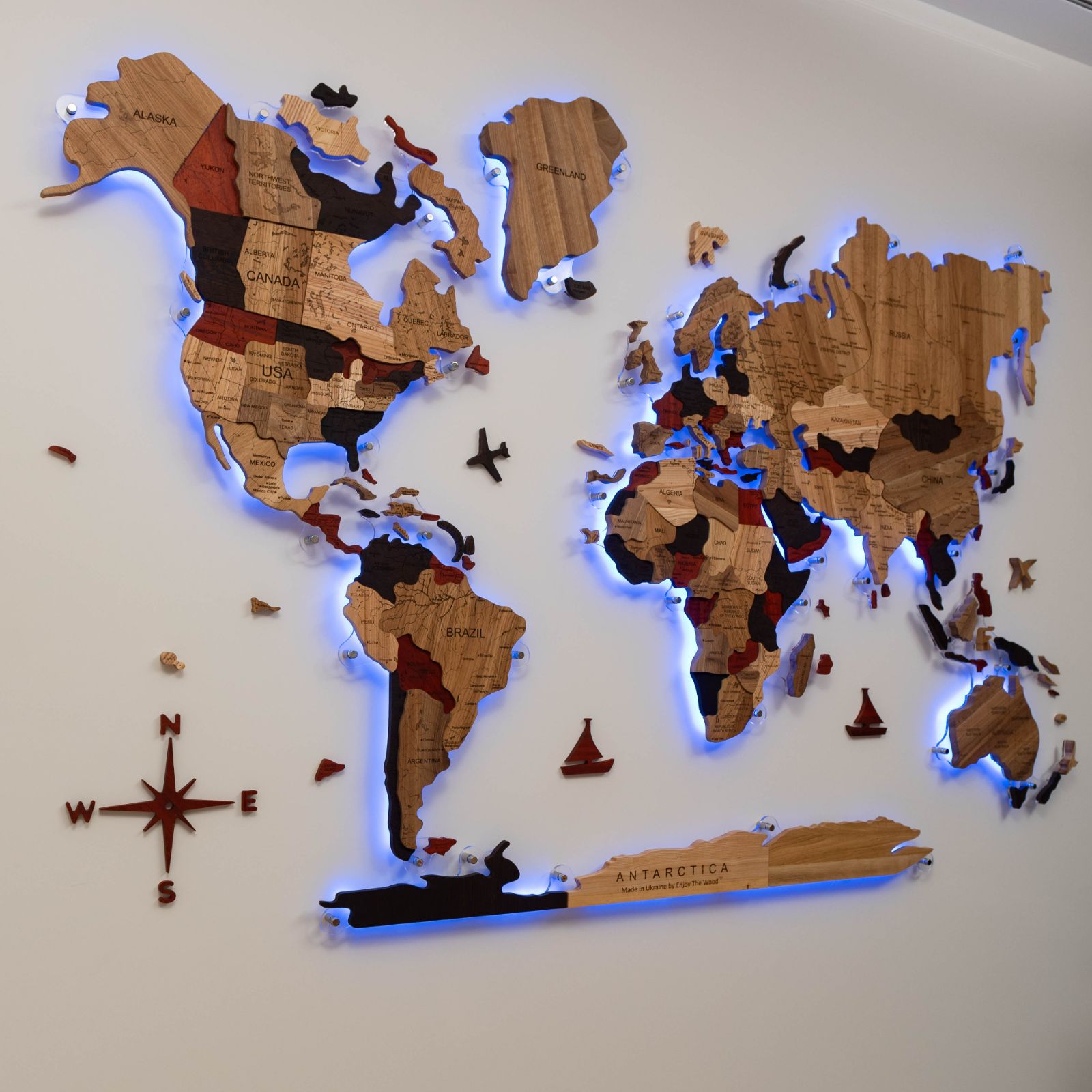3D Solid Wooden World Map Enjoy The Wood