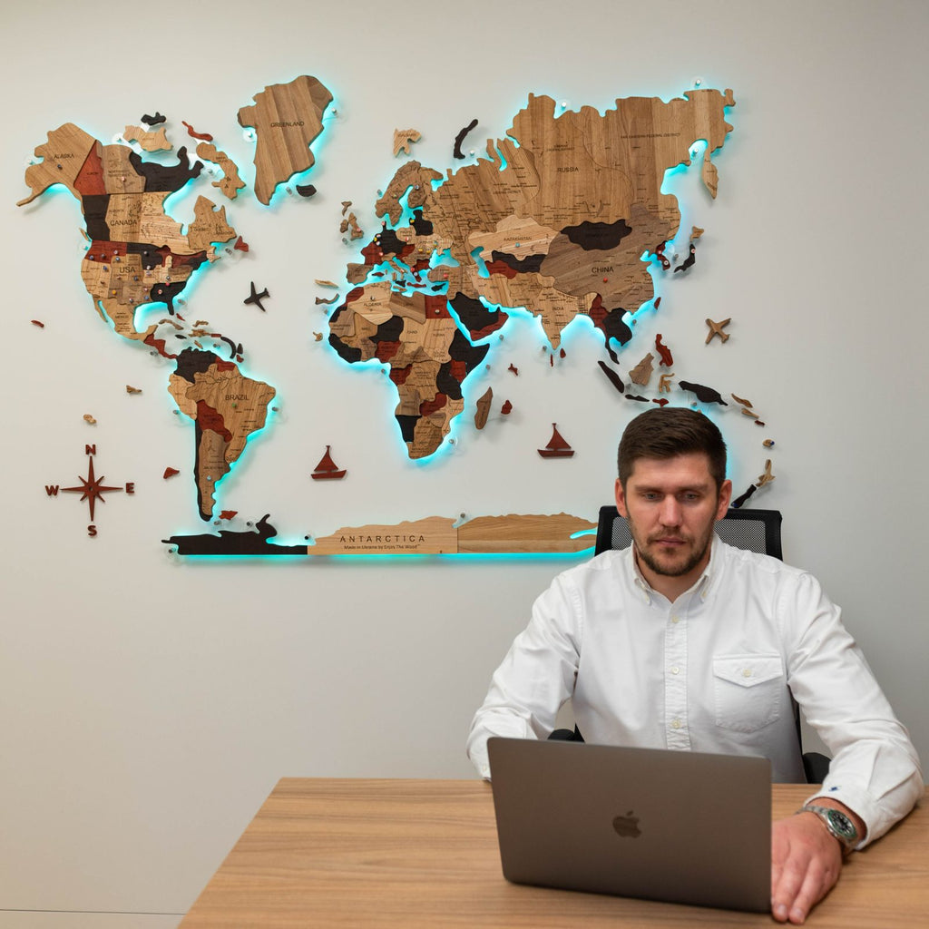 3D Solid Wooden World Map Enjoy The Wood