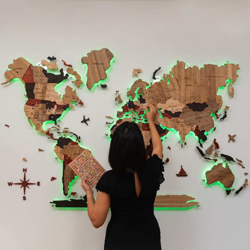 3D Solid Wooden World Map Enjoy The Wood