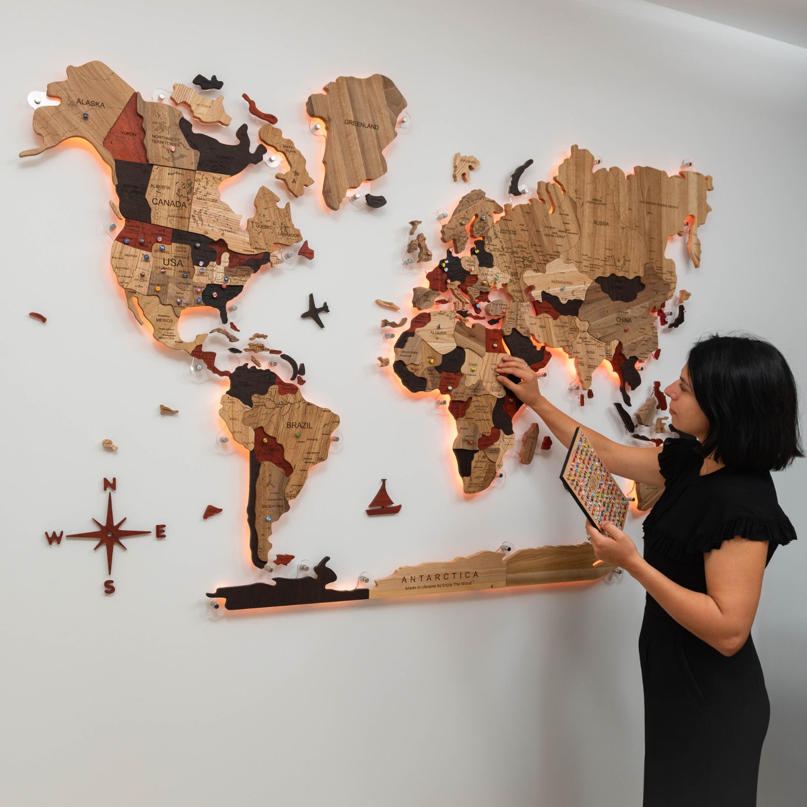 3D Solid Wooden World Map Enjoy The Wood