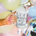 Easter Bunny Ceramic Coffee Mug 16oz Pastel Blue Pink Spring Large BandsCo Straps