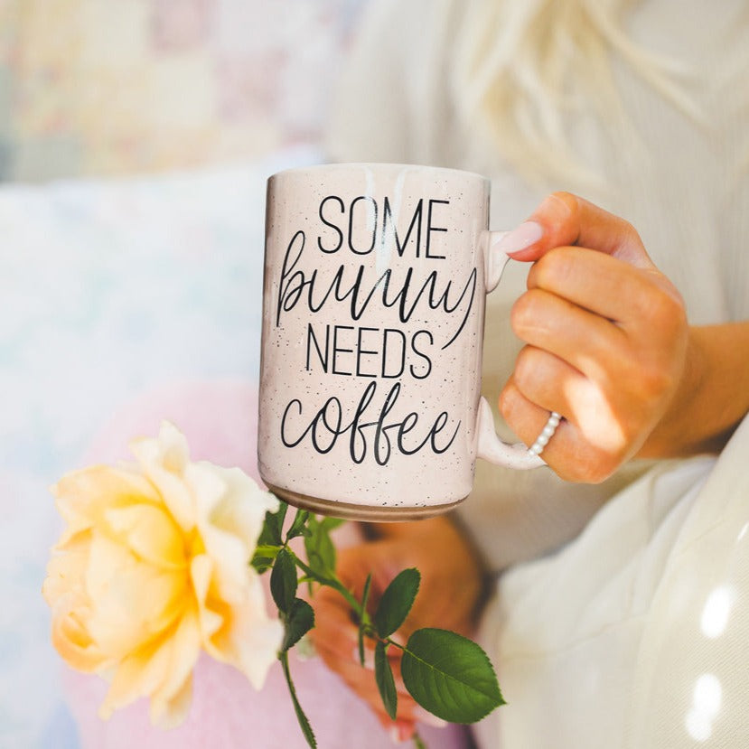 Easter Bunny Ceramic Coffee Mug 16oz Pastel Blue Pink Spring Large BandsCo Straps