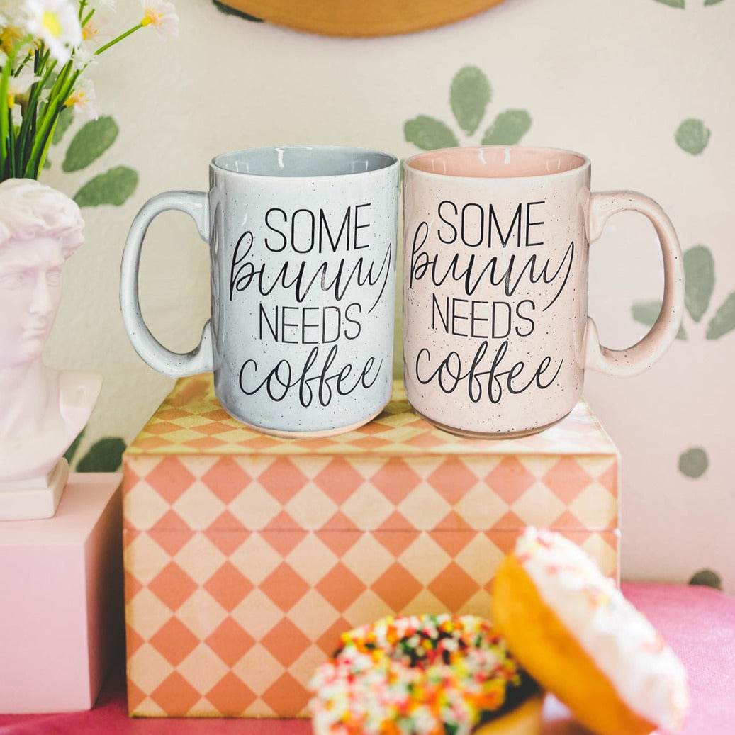 Easter Bunny Ceramic Coffee Mug 16oz Pastel Blue Pink Spring Large BandsCo Straps