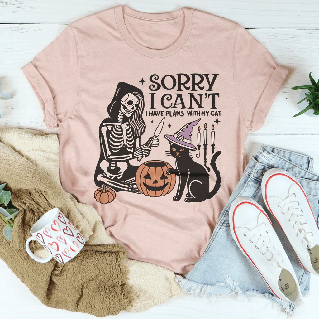 Sorry I Can't I Have Plans with My Cat Tee Peachy Sunday