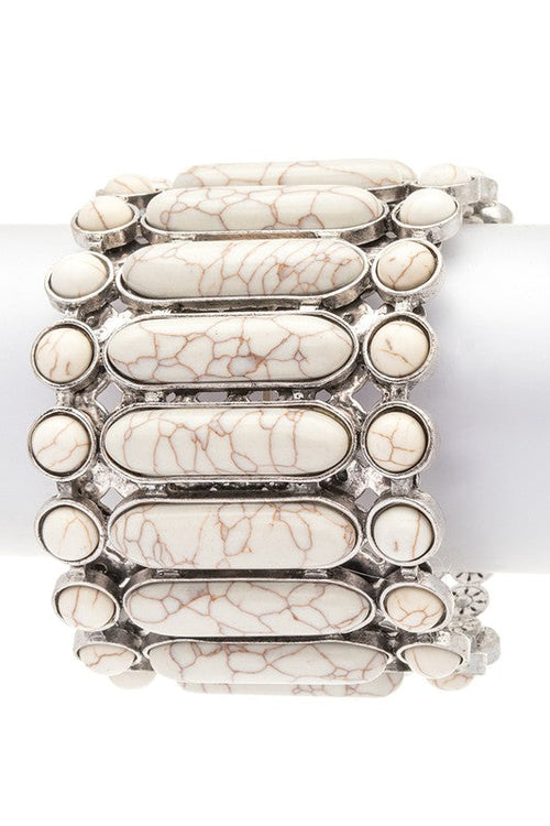 Southwest Red Stone Cuff Bracelet Silver Tone Western