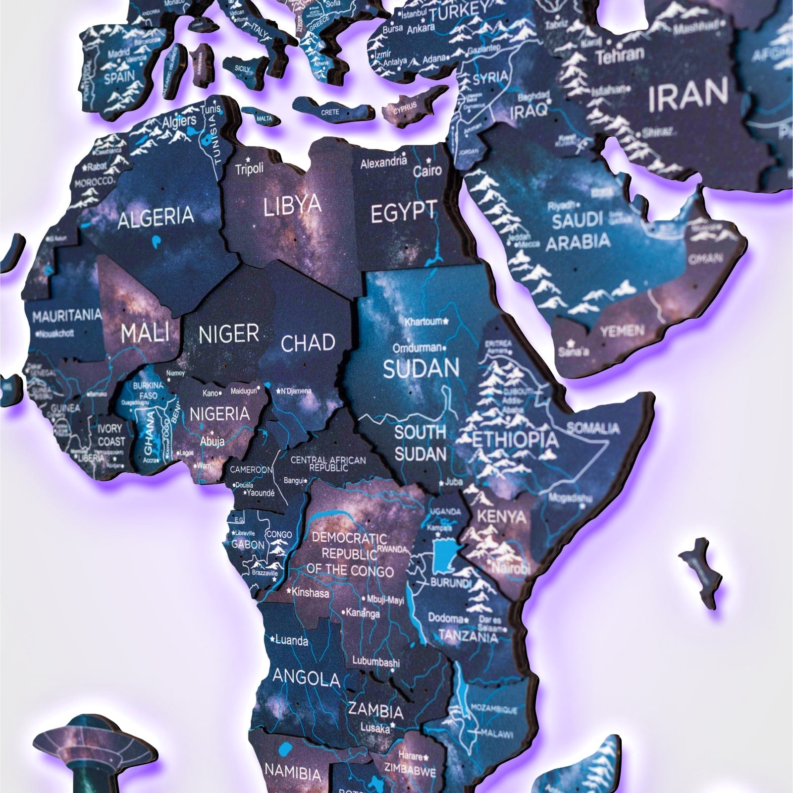 3D LED / LUMINOUS Wooden World Map 3.0 Space - SJB-DIAMOND ELITES