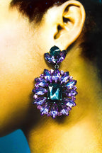 Sparkle Drop Dangle Earrings Purple Crystal Statement