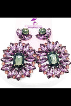 Sparkle Drop Dangle Earrings Purple Crystal Statement