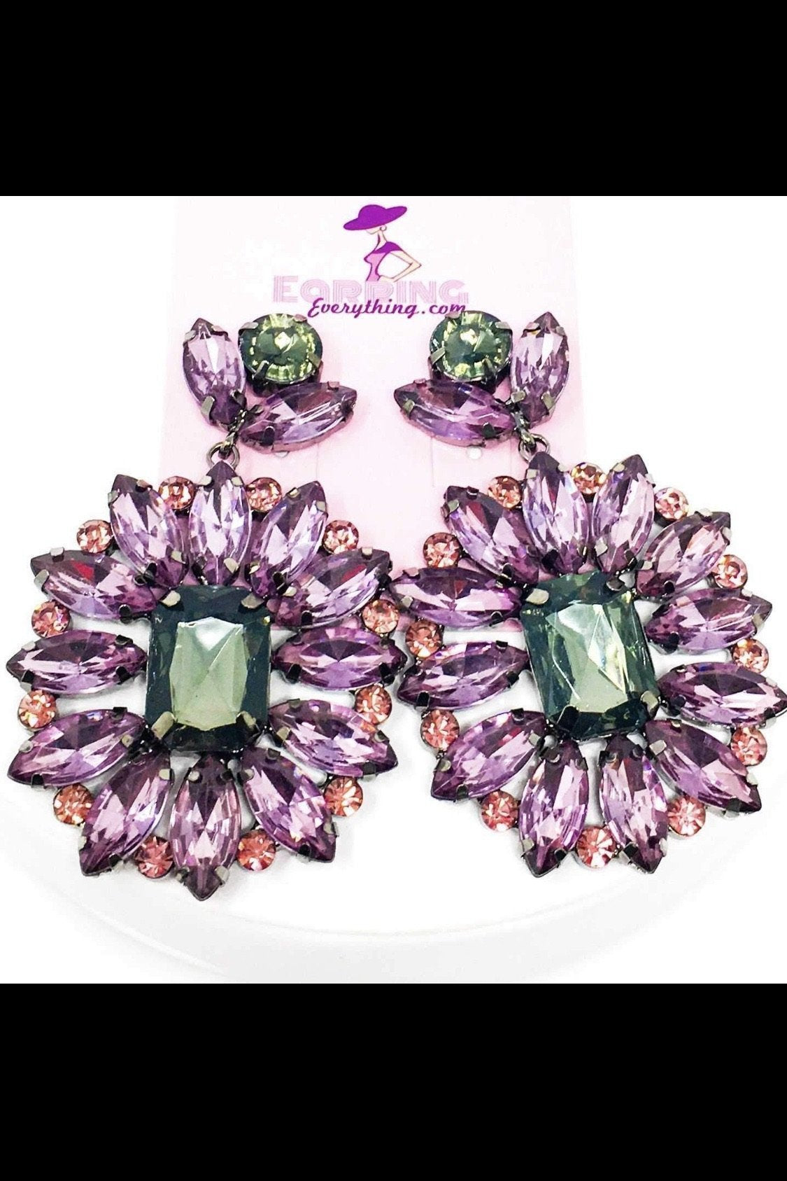 Sparkle Drop Dangle Earrings Purple Crystal Statement