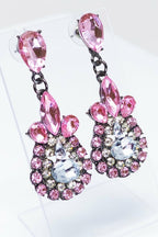 Sparkling Pink Teardrop Dangle Earrings With Crystals