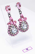 Sparkling Pink Teardrop Dangle Earrings With Crystals