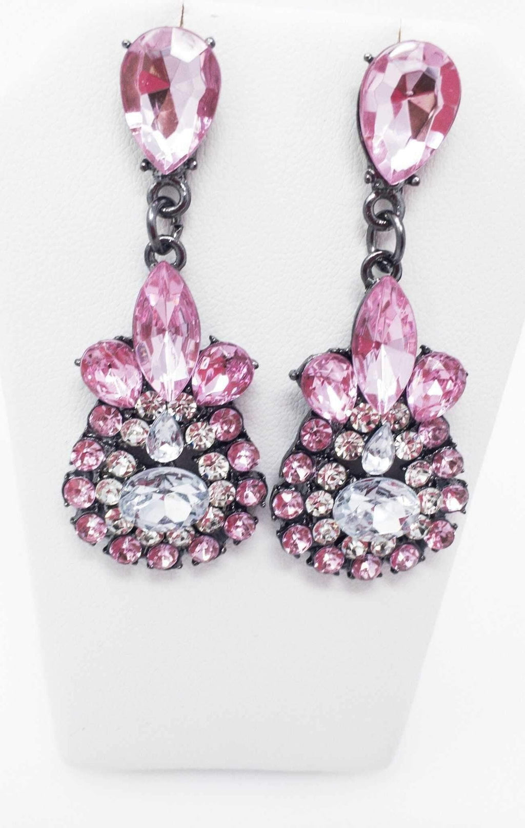 Sparkling Pink Teardrop Dangle Earrings With Crystals