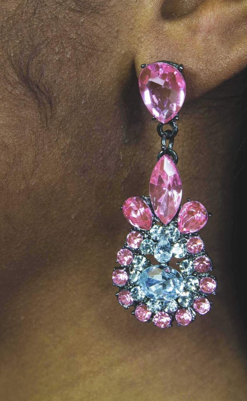 Sparkling Pink Teardrop Dangle Earrings With Crystals