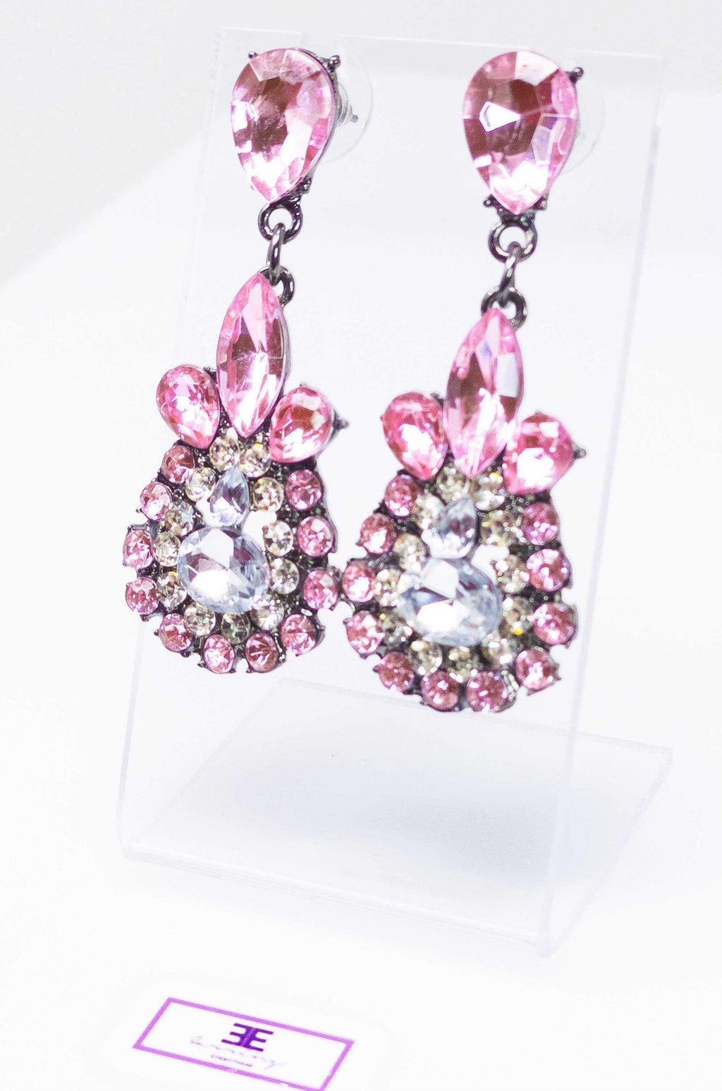 Sparkling Pink Teardrop Dangle Earrings With Crystals