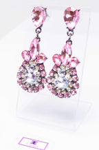 Sparkling Pink Teardrop Dangle Earrings With Crystals