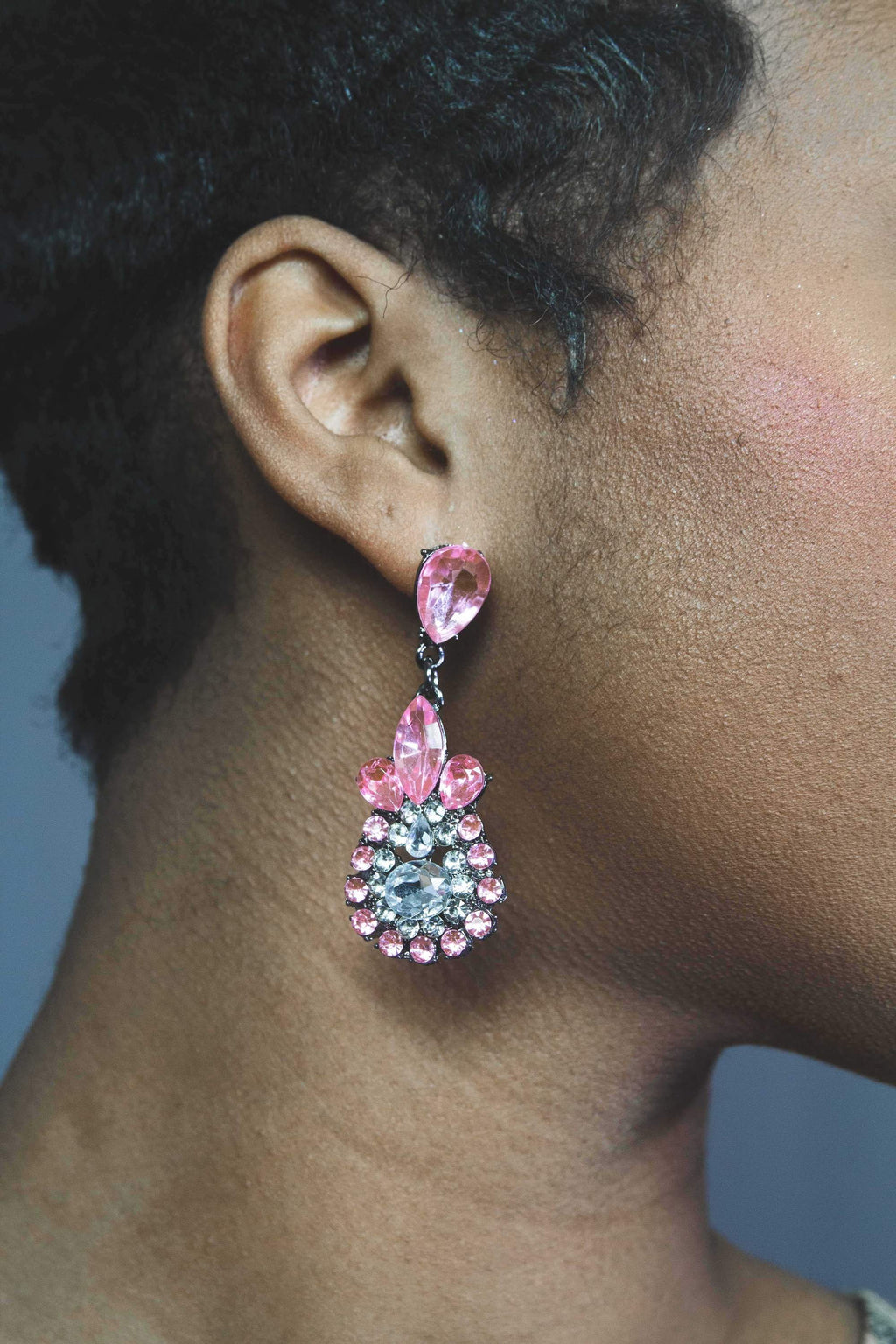 Sparkling Pink Teardrop Dangle Earrings With Crystals