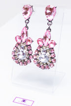 Sparkling Pink Teardrop Dangle Earrings With Crystals