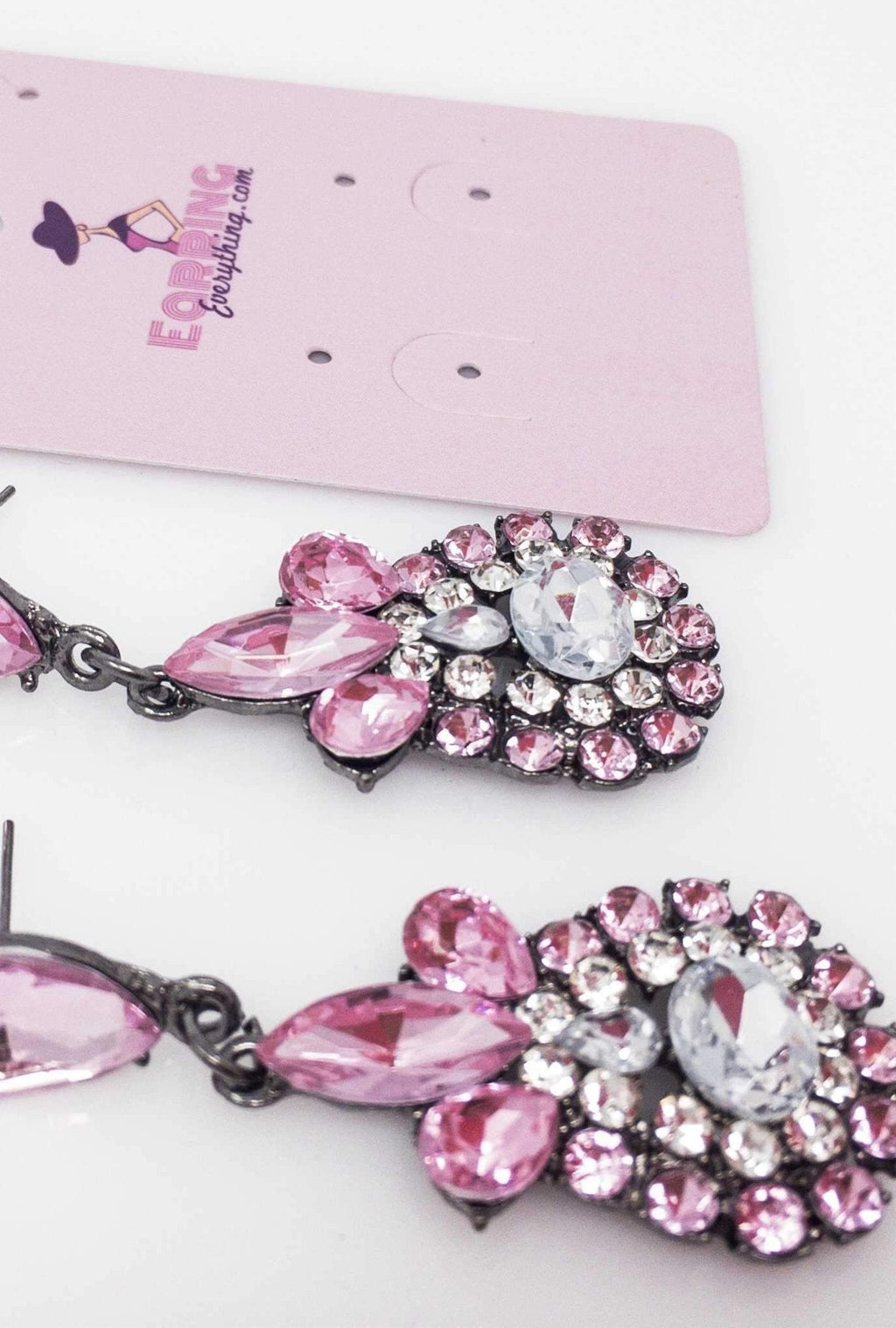 Sparkling Pink Teardrop Dangle Earrings With Crystals
