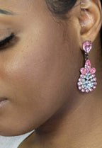 Sparkling Pink Teardrop Dangle Earrings With Crystals