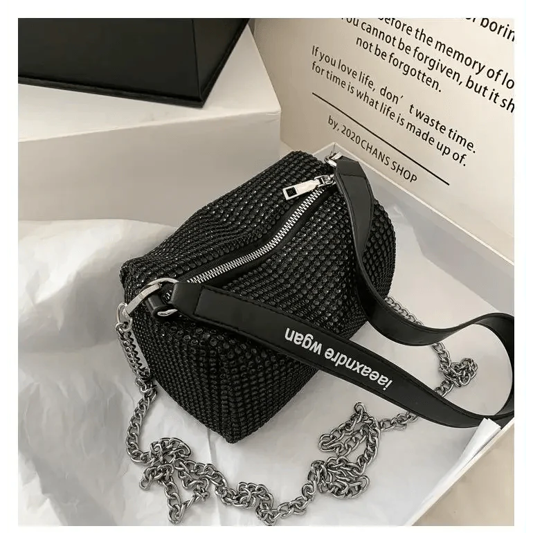 Sparkling Rhinestone Bag For Females Mini Portable Hand Bag Diamond Messenger Bag Fashionable Zipper Feminina Evening bag Stevvex