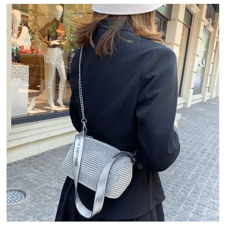 Sparkling Rhinestone Bag For Females Mini Portable Hand Bag Diamond Messenger Bag Fashionable Zipper Feminina Evening bag Stevvex
